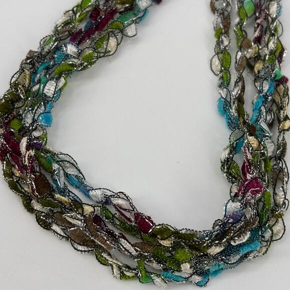 Pair of Colorful Boho Artistic Multi-Strand‎ Ribbon Yarn Necklaces – Set of 2 - Picture 4 of 10